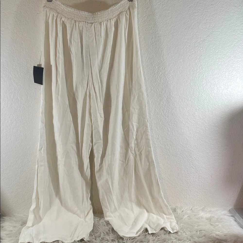 Lulus White Linen Blend with Bow Belted High-Waisted Wide-Leg Pants Size XL NEW - Picture 4 of 9